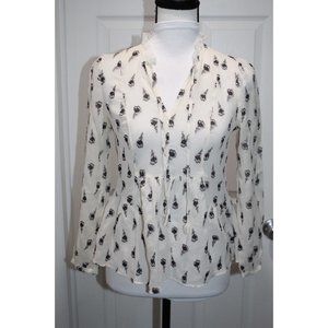 REBECCA TAYLOR Cream Silk blend Crepe floral rose print blouse top shirt size 4